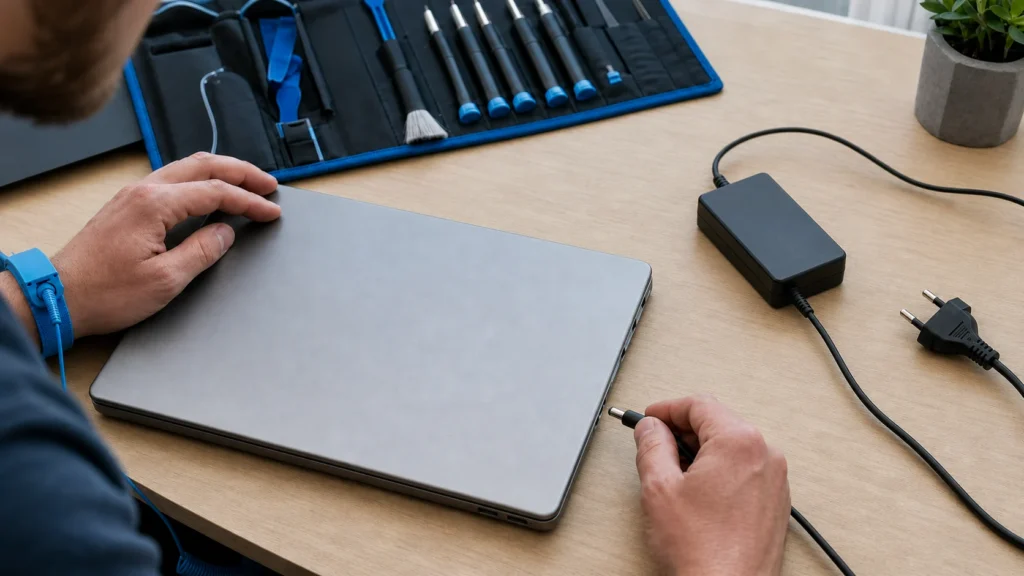 Turn off and fully disconnect your laptop