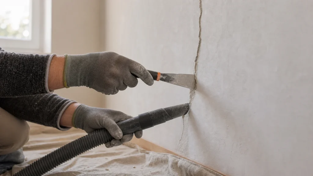 Widen and clean the crack