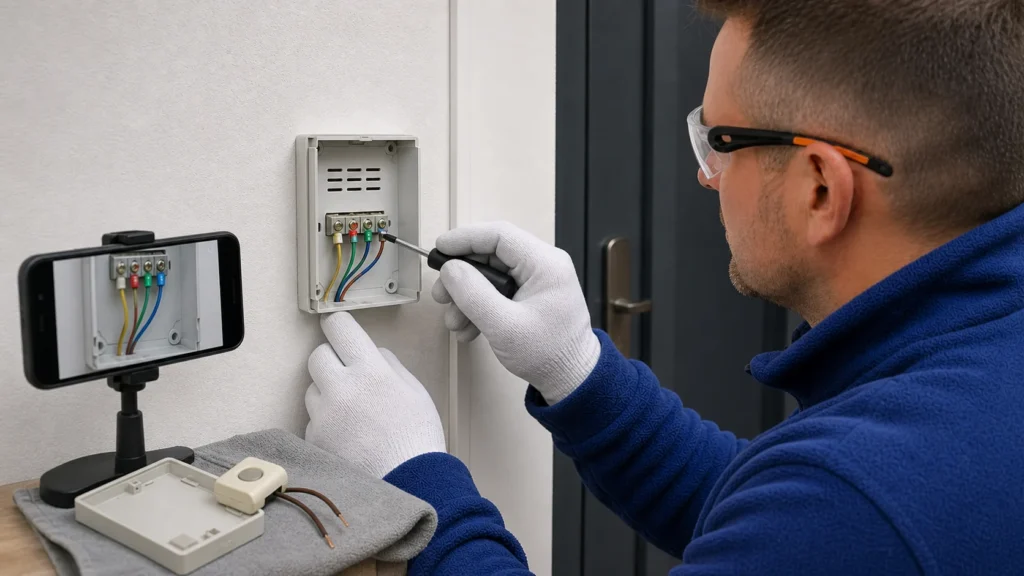 Disconnect the old button and chime unit