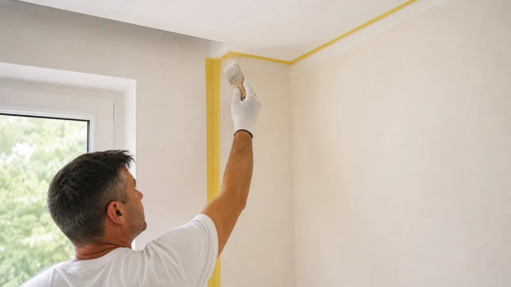 Paint edges and corners with a brush