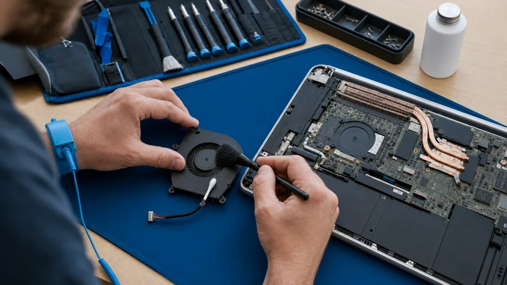 Remove the fan and clean it thoroughly