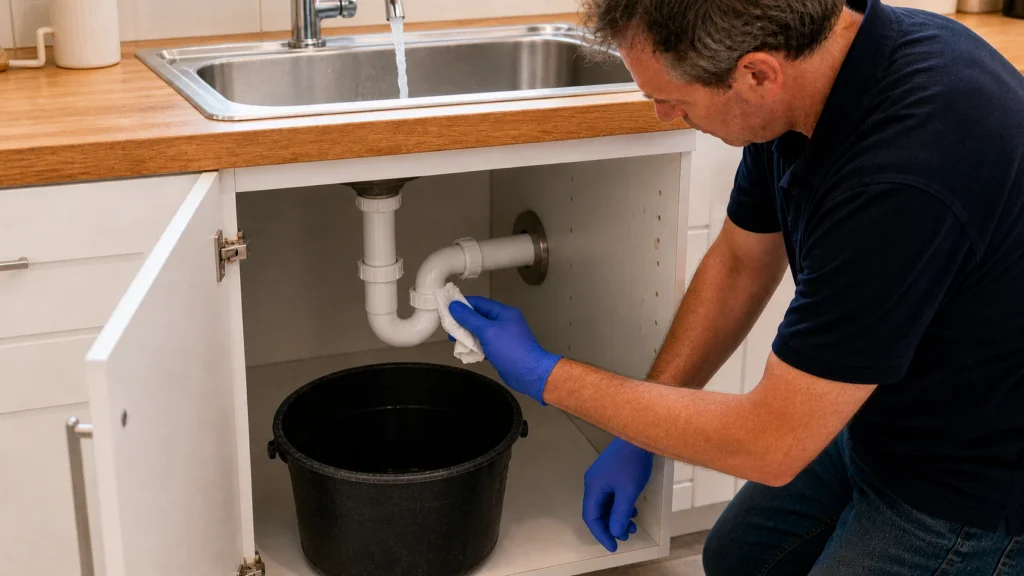 Run water and check for leaks