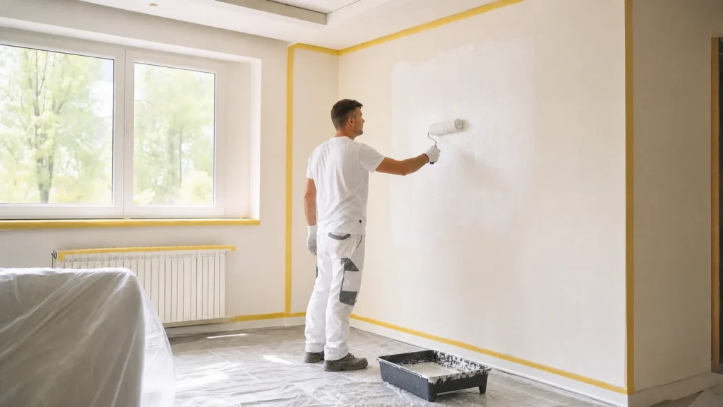Apply paint with a roller in sections