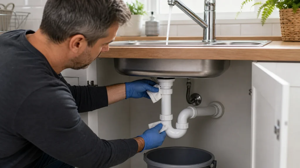 Run the water and check for leaks